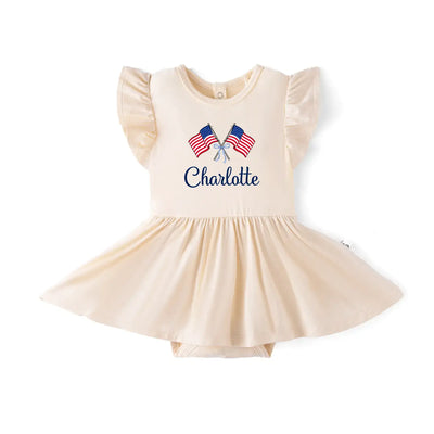 PersonalizedPatrioticBabyTwirlBodysuitDressSand