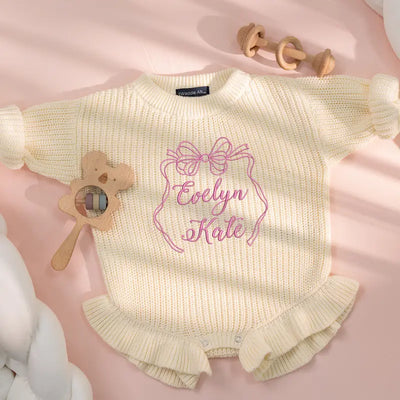 Personalized Bow Embroidered Baby Romper - SwaddleAn