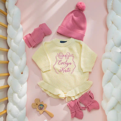 Personalized Bow Embroidered Baby Romper - SwaddleAn