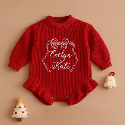 Personalized Bow Embroidered Baby Romper - SwaddleAn
