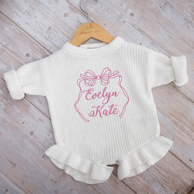Personalized Bow Embroidered Baby Romper - SwaddleAn