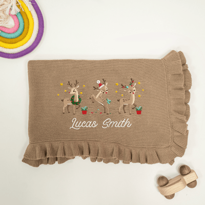 Personalized Cute Reindeer Christmas Embroidery Blanket - SwaddleAn