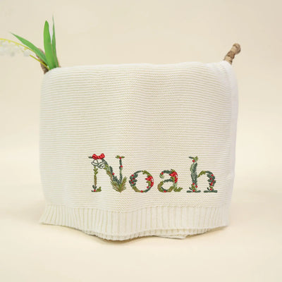 Personalized Embroidered Xmas Floral Baby Blanket - SwaddleAn