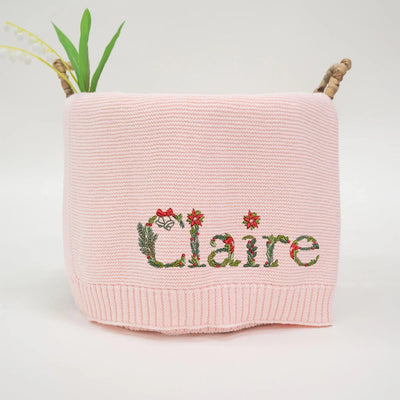 Personalized Embroidered Xmas Floral Baby Blanket - SwaddleAn
