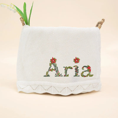 Personalized Embroidered Xmas Floral Baby Blanket - SwaddleAn