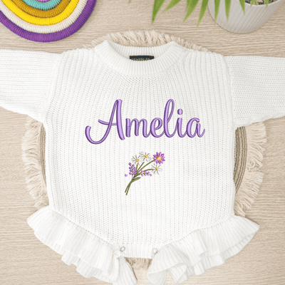 Personalized Embroidery Floral Baby Romper - SwaddleAn