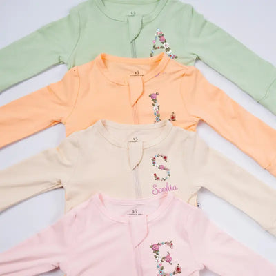 Personalized Embroidery Initial Floral Baby Pajamas - SwaddleAn