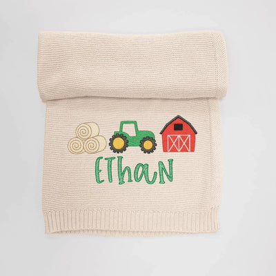 Personalized Farm Baby Name Embroidery Blanket SwaddleAn