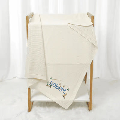 Personalized Fishing Cowboy Embroidered Baby Blanket - SwaddleAn