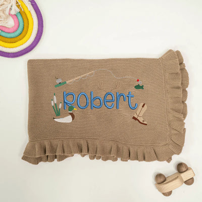 Personalized Fishing Cowboy Embroidered Baby Blanket - SwaddleAn