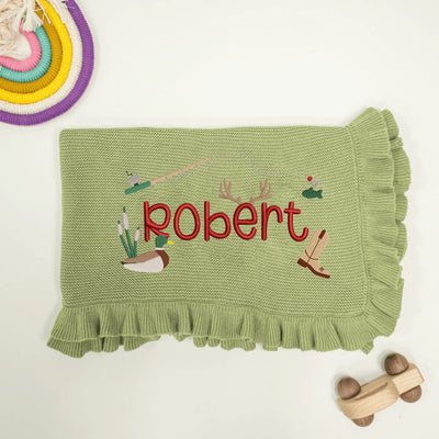 Personalized Fishing Cowboy Embroidered Baby Blanket - SwaddleAn