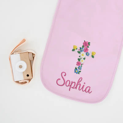 Personalized Floral Cross Baby Burp Cloths - SwaddleAn