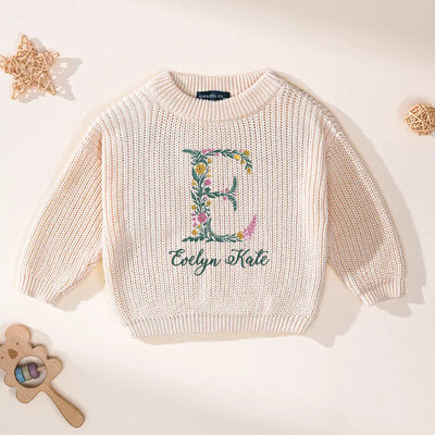 Personalized Floral Initial Baby Sweater