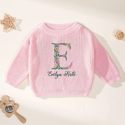 Personalized Floral Initial Baby Sweater
