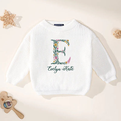 Personalized Floral Initial Baby Sweater