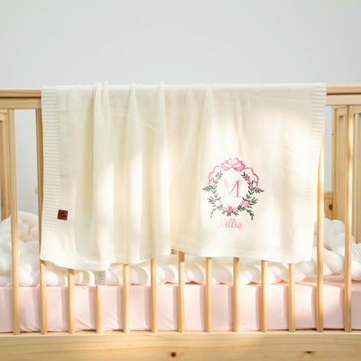 Personalized Floral Leaf Embroidery Initial Baby Blanket 2