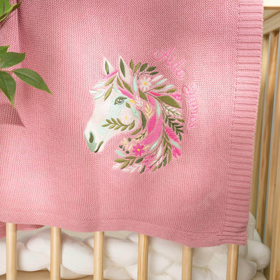 Personalized Horse Floral Baby Girl Blanket