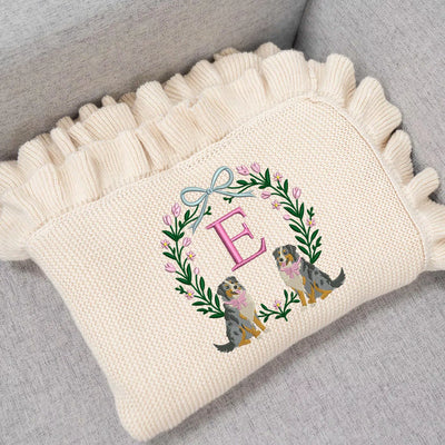 Personalized Initial Australian Shepherd Baby Blanket - SwaddleAn