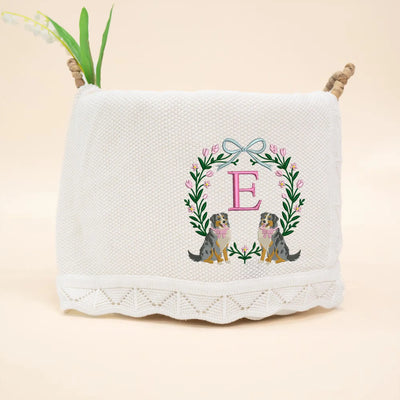 Personalized Initial Australian Shepherd Baby Blanket - SwaddleAn