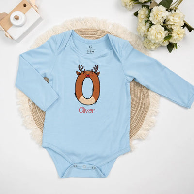 Personalized Initials Name Reindeer Xmas Baby Onesie Bodysuit - SwaddleAn