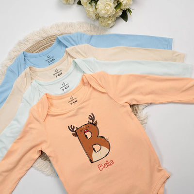 Personalized Initials Name Reindeer Xmas Baby Onesie Bodysuit - SwaddleAn