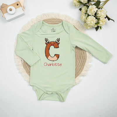 Personalized Initials Name Reindeer Xmas Baby Onesie Bodysuit - SwaddleAn