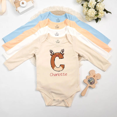 Personalized Initials Name Reindeer Xmas Baby Onesie Bodysuit - SwaddleAn