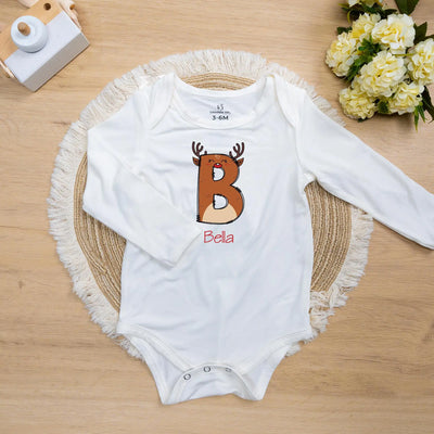 Personalized Initials Name Reindeer Xmas Baby Onesie Bodysuit - SwaddleAn