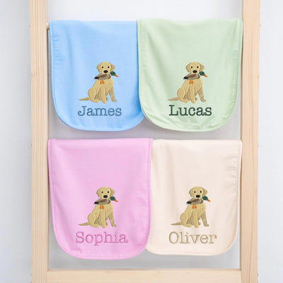 Personalized Labrador with Duck Embroidered Baby Burp Cloths - SwaddleAn