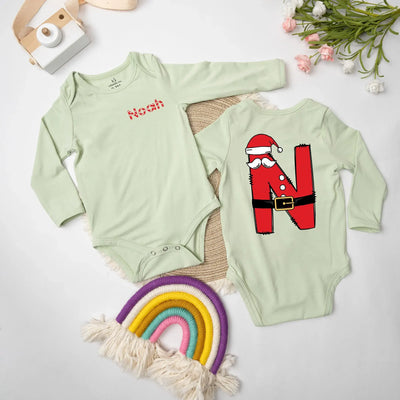 Personalized Letter Initials Santa Baby Onesie Bodysuit - SwaddleAn