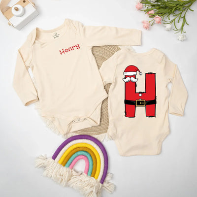 Personalized Letter Initials Santa Baby Onesie Bodysuit - SwaddleAn
