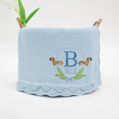 Personalized Name Initial Dachsund Dog Baby Blanket - SwaddleAn