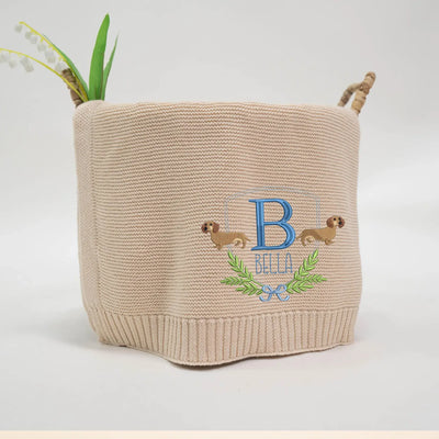 Personalized Name Initial Dachsund Dog Baby Blanket - SwaddleAn