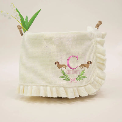 Personalized Name Initial Dachsund Dog Baby Blanket - SwaddleAn