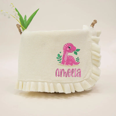 Personalized Cute Dinosaur Embroidery Baby Blanket - SwaddleAn