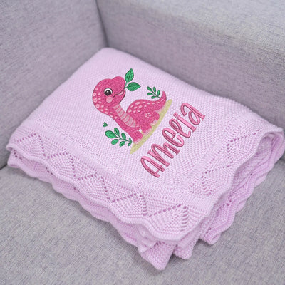 Personalized Cute Dinosaur Embroidery Baby Blanket - SwaddleAn