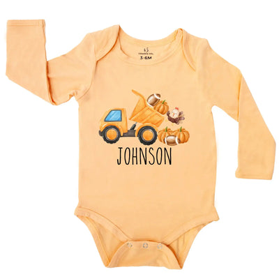 Personalized Pumpkin Tractor Baby Onesie SwaddleAn