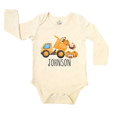 Personalized Pumpkin Tractor Baby Onesie SwaddleAn