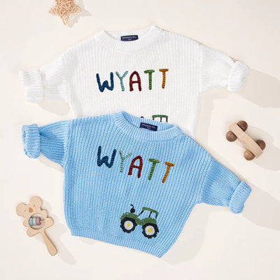 Personalized Tractor Name Baby Sweater