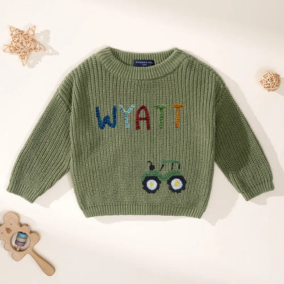 Personalized Tractor Name Baby Sweater