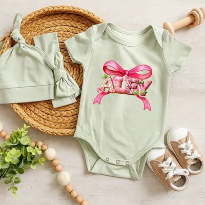 Pink Bow Custom Baby Name Onesie - SwaddleAn