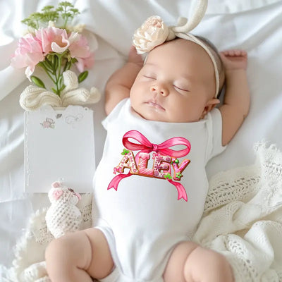 Pink Bow Custom Baby Name Onesie - SwaddleAn