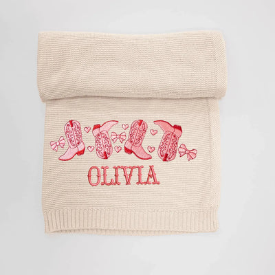 Pink Cowgirl Boots Custom Name Baby Blanket - SwaddleAn