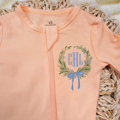 Printed Monogram Crest Bamboo Baby Pajamas - SwaddleAn