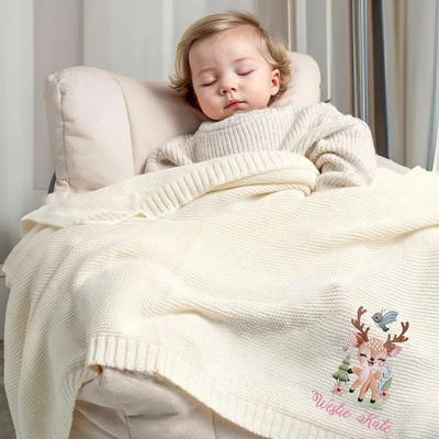 Reindeer Embroidery Baby Name Blanket - SwaddleAn