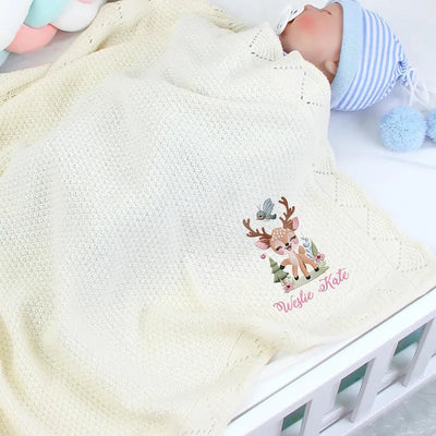 Reindeer Embroidery Baby Name Blanket - SwaddleAn
