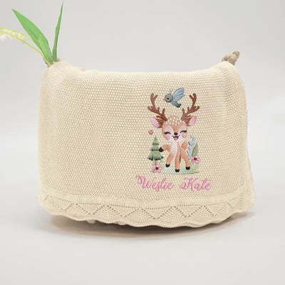Reindeer Embroidery Baby Name Blanket - SwaddleAn