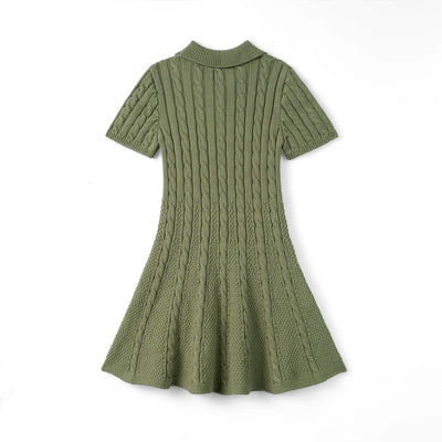 Cable Knit Polo Dress in Sage Green