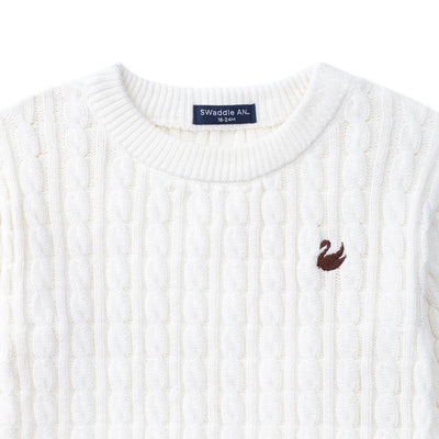Classic Cable Knit Baby Sweater in White
