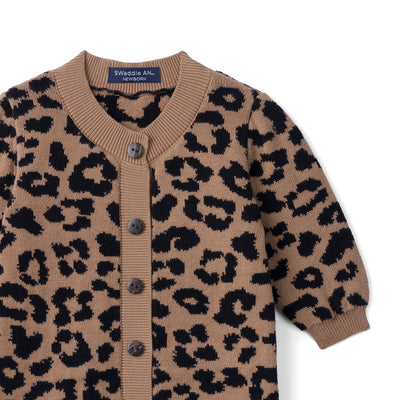 Leopard Baby Knit Button Romper